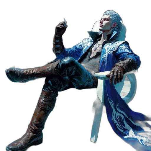 jacket, sword, staff, concept art, fantasy art, 3d render, blue, man transparent PNG cut-out