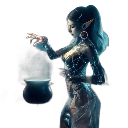 robot, jewelry, dress, concept art, fantasy art, cyberpunk, 3d render, underwater transparent PNG cut-out
