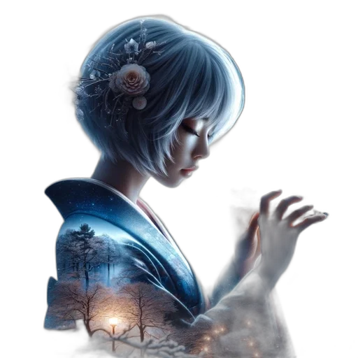 dress, robot, face, fantasy art, concept art, photorealistic, anime, outer space transparent PNG cut-out