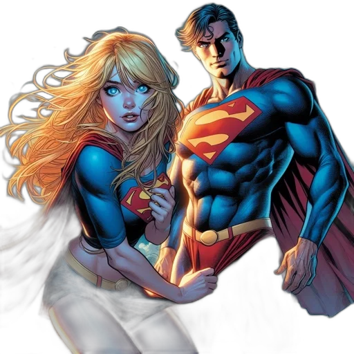 comic book art, concept art, superman, supergirl, each, their, distinct, suits transparent PNG cut-out