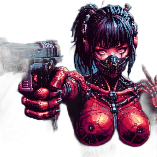weapon, cyberpunk, comic book art, concept art, pixel art, red, futuristic, armored transparent PNG cut-out