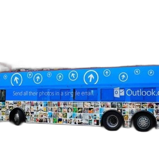 car, double-decker, bus, advertisement, outlook, com, featuring, blue transparent PNG cut-out