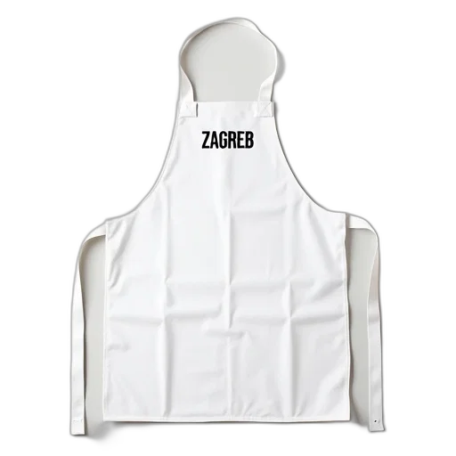 jacket, white, apron, black, embroidered, name, tag, reading transparent PNG cut-out
