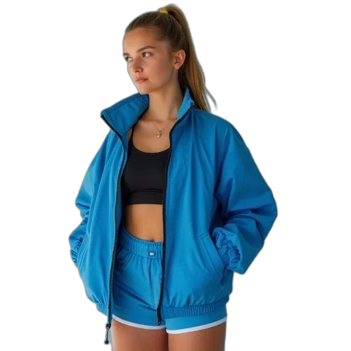 jacket, blue, neon, woman transparent PNG cut-out
