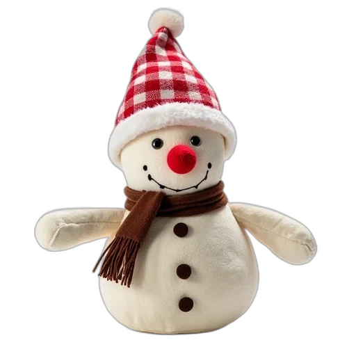hat, 3d render, plush, toy, snowman, red, white, checkered transparent PNG cut-out