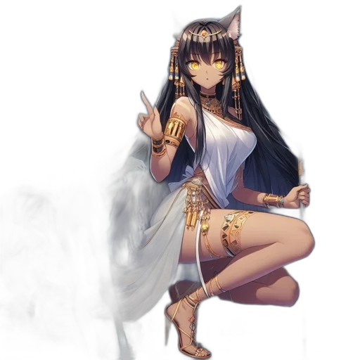 dress, staff, jewelry, fantasy art, concept art, pixel art, anime, golden transparent PNG cut-out