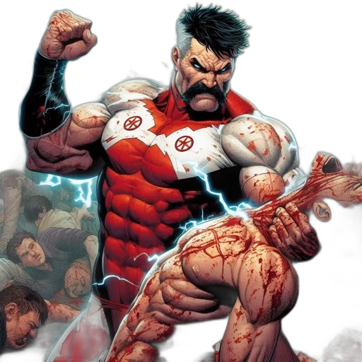comic book art, concept art, muscular, hero, red, white, suit, symbol transparent PNG cut-out