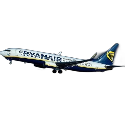 ryanair, airplane, takes, off, airport, runway, ocean, background transparent PNG cut-out