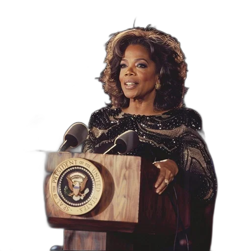 dress, woman, stands, behind, podium, president, seal, wearing transparent PNG cut-out