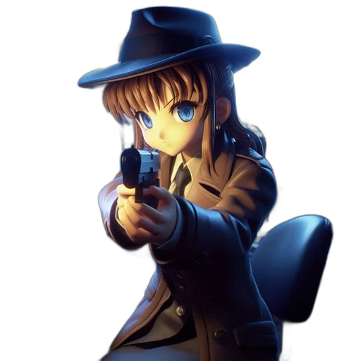 weapon, staff, hat, jacket, anime, pixel art, concept art, cartoon transparent PNG cut-out