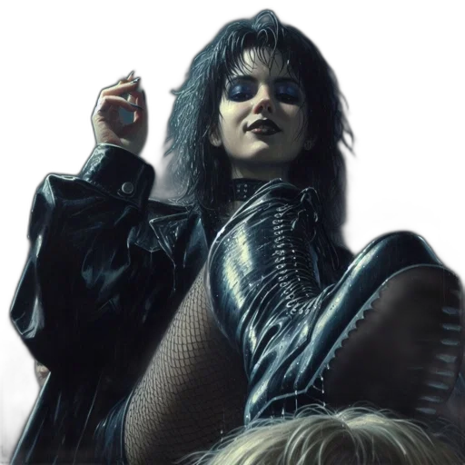 jacket, concept art, photorealistic, comic book art, cyberpunk, gothic-style, woman, smokes transparent PNG cut-out