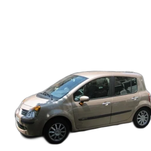 car, 3d render, beige, hatchback, parked, city, street, buildings transparent PNG cut-out