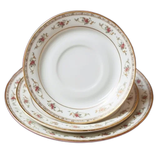 food, jewelry, collection, six, white, porcelain, plates, gold transparent PNG cut-out