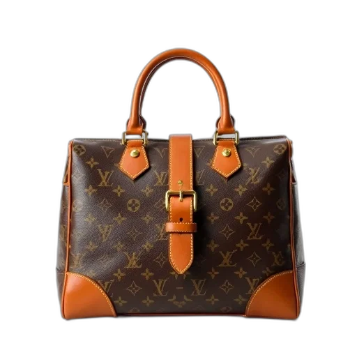 brown, leather, handbag, gold, buckle, louis, vuitton, monogram transparent PNG cut-out