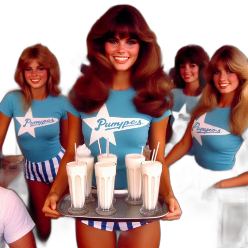 four, female, servers, matching, attire, serve, milkshakes, retro-style transparent PNG cut-out