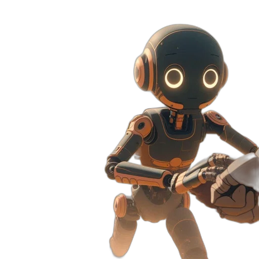 robot, staff, mask, weapon, 3d render, concept art, desert, setting transparent PNG cut-out