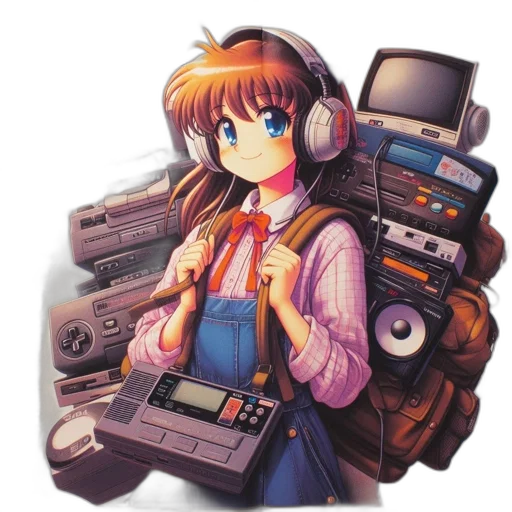 jacket, robot, weapon, staff, vaporwave, pixel art, cyberpunk, anime transparent PNG cut-out