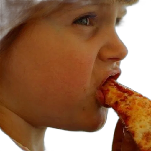 food, face, photorealistic, young, child, enjoys, slice, pizza transparent PNG cut-out