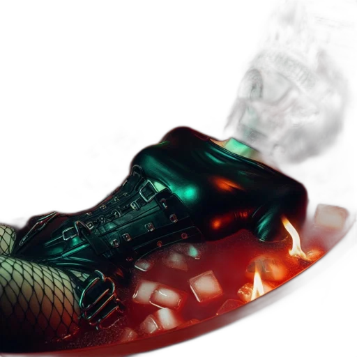 shoes, bottle, dragon, crown, 3d render, cyberpunk, photorealistic, vaporwave transparent PNG cut-out