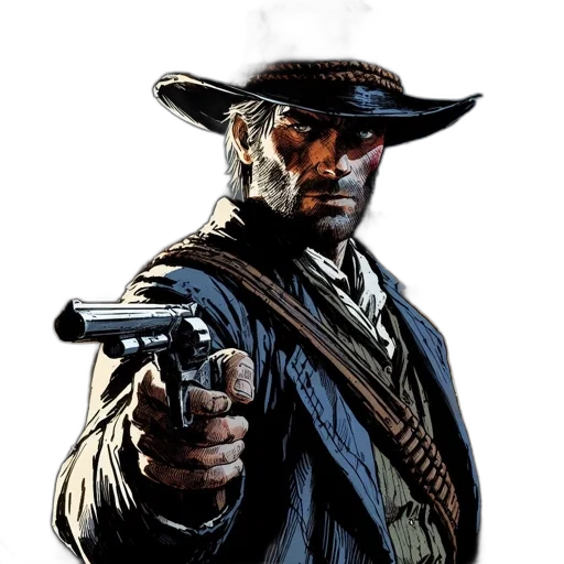weapon, hat, staff, jacket, comic book art, concept art, photorealistic, cartoon transparent PNG cut-out