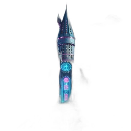 staff, weapon, building, sword, concept art, 3d render, vaporwave, fantasy art transparent PNG cut-out