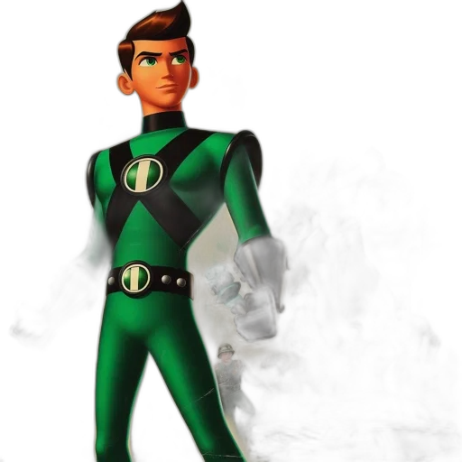 staff, robot, jacket, 3d render, concept art, comic book art, cartoon, green transparent PNG cut-out