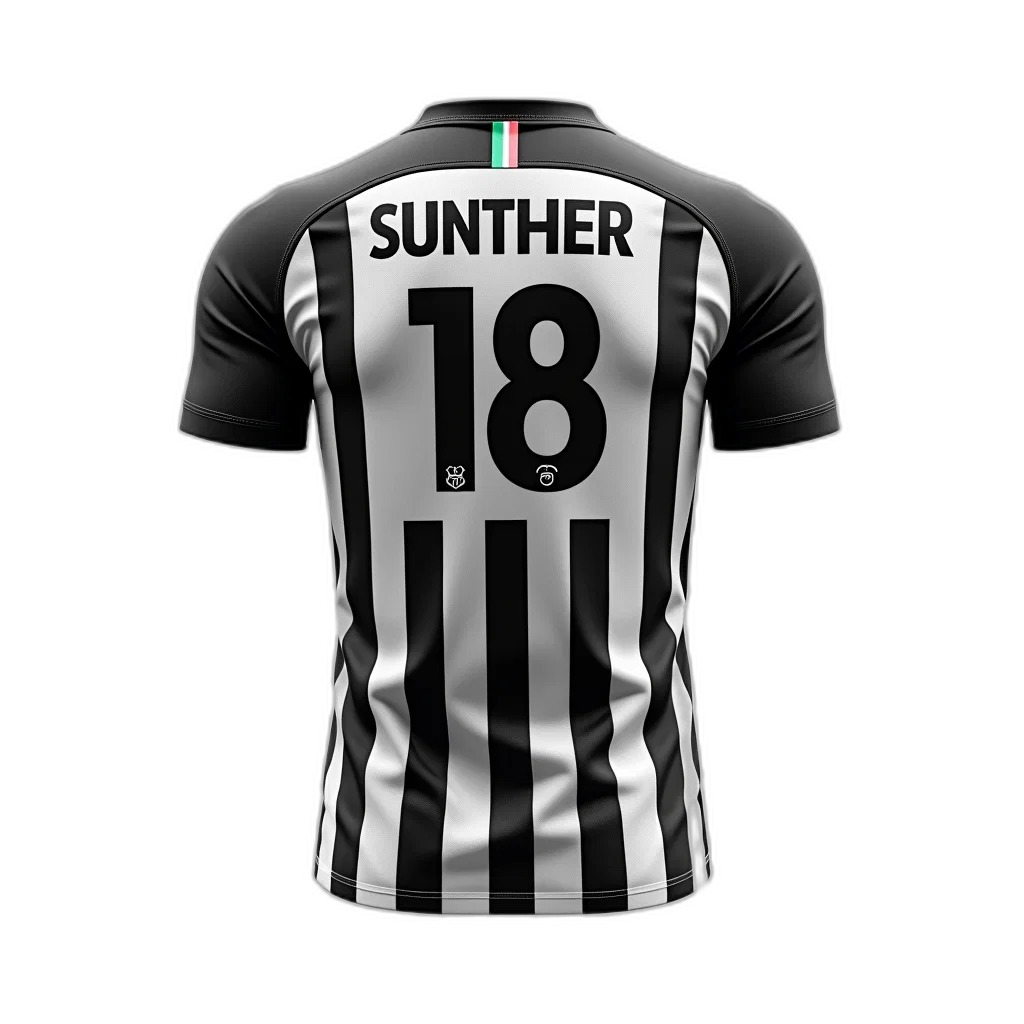 3d render, black, white, jersey, number, back, displayed, against transparent PNG cut-out
