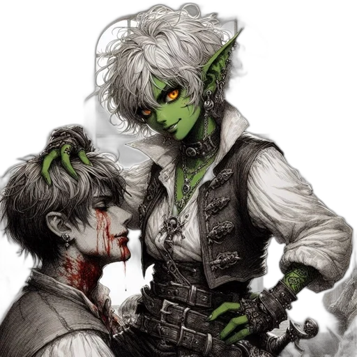 fantasy art, concept art, comic book art, pixel art, outer space, green, two, characters transparent PNG cut-out
