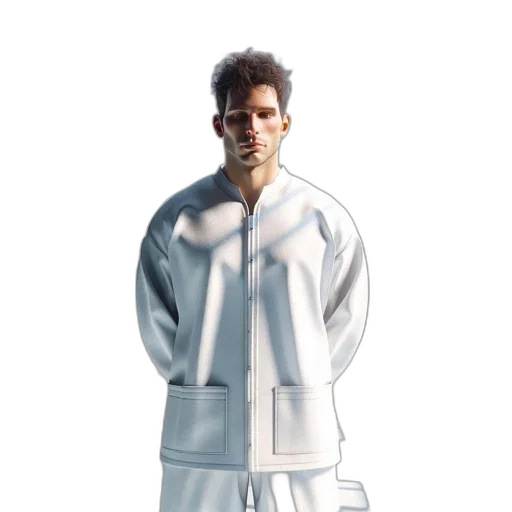 jacket, dress, 3d render, concept art, photorealistic, vaporwave, monochrome, young transparent PNG cut-out