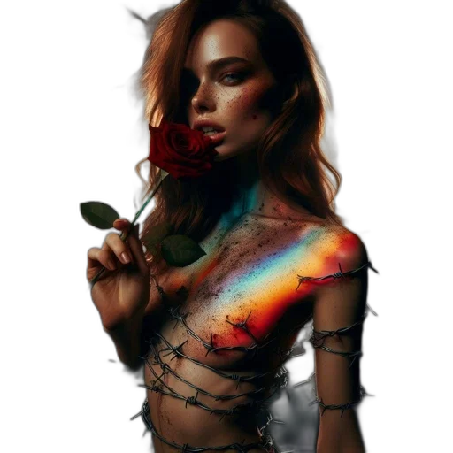 flower, dress, jacket, jewelry, photorealistic, watercolor, fantasy art, concept art transparent PNG cut-out