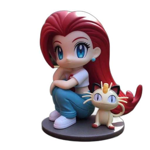 3d render, concept art, chibi-style, figurine, female, character, red, hair transparent PNG cut-out