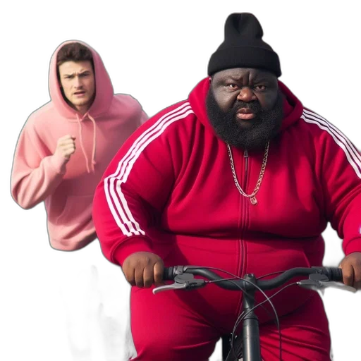 jacket, two, men, one, bicycle, jogging, seen, urban transparent PNG cut-out