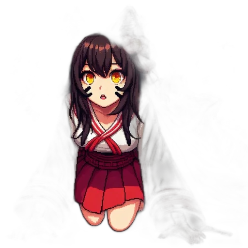 creature, dress, face, staff, pixel art, anime, concept art, cartoon transparent PNG cut-out