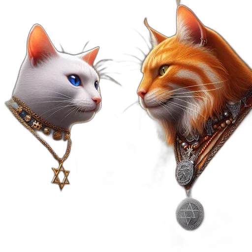 jewelry, crown, concept art, fantasy art, 3d render, photorealistic, two, cats transparent PNG cut-out