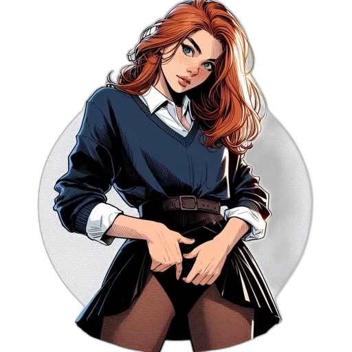 jacket, staff, comic book art, cartoon, concept art, pixel art, female, character transparent PNG cut-out