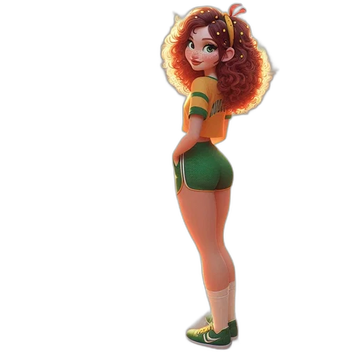 staff, 3d render, concept art, young, female, character, curly, brown transparent PNG cut-out