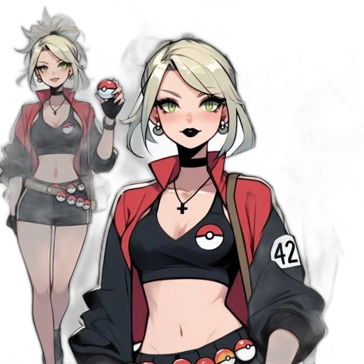jacket, staff, concept art, anime, cartoon, pixel art, red, dark transparent PNG cut-out