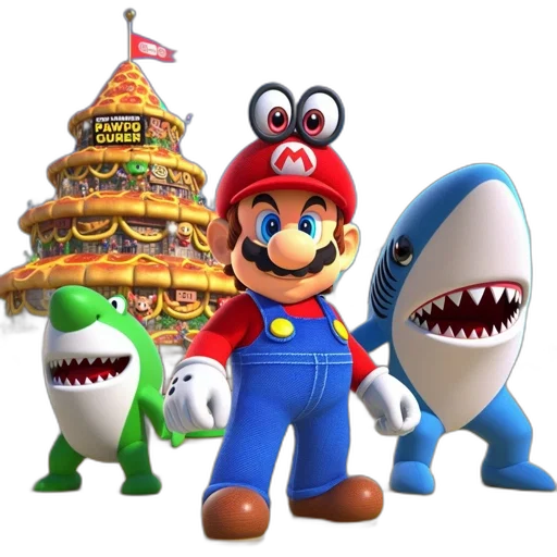 food, animal, hat, concept art, 3d render, pixel art, mario, stands transparent PNG cut-out