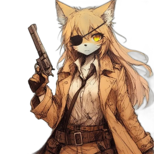 staff, weapon, jacket, animal, pixel art, anime, concept art, watercolor transparent PNG cut-out