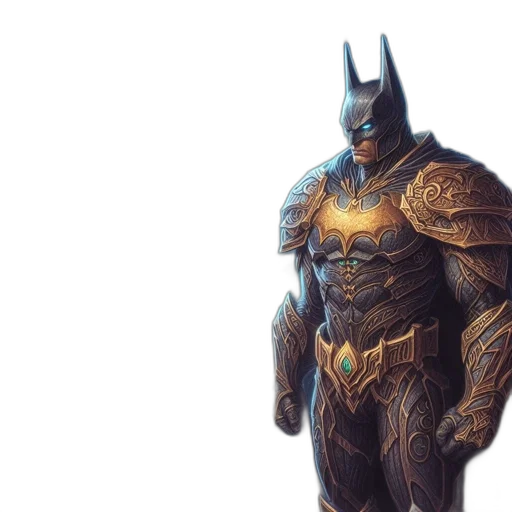 concept art, fantasy art, comic book art, 3d render, dark, batman, stands, against transparent PNG cut-out