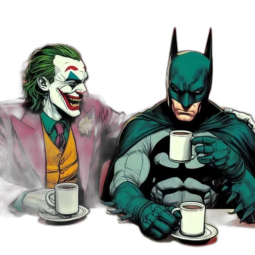 comic book art, concept art, cartoon, two, iconic, characters, joker, batman transparent PNG cut-out
