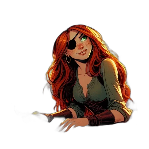 comic book art, fantasy art, concept art, pixel art, earth tones, female, pirate, character transparent PNG cut-out