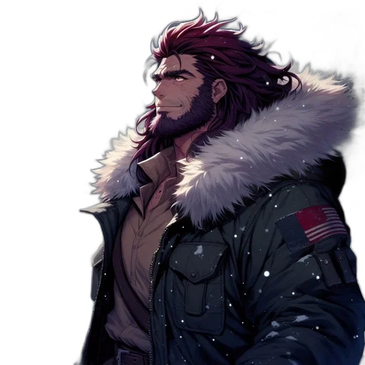 jacket, staff, cyberpunk, concept art, comic book art, fantasy art, snow, red transparent PNG cut-out