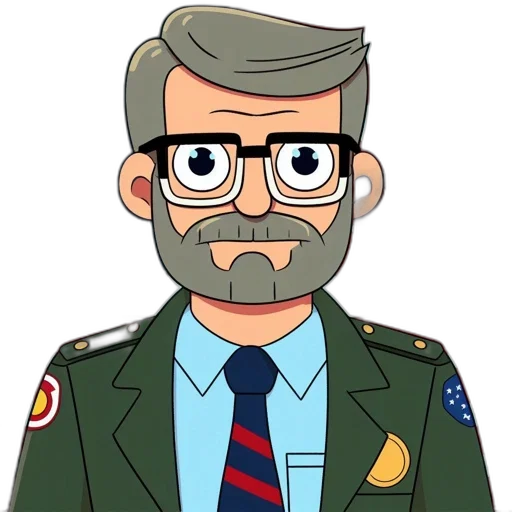 jacket, staff, face, cartoon, comic book art, concept art, pixel art, animated transparent PNG cut-out