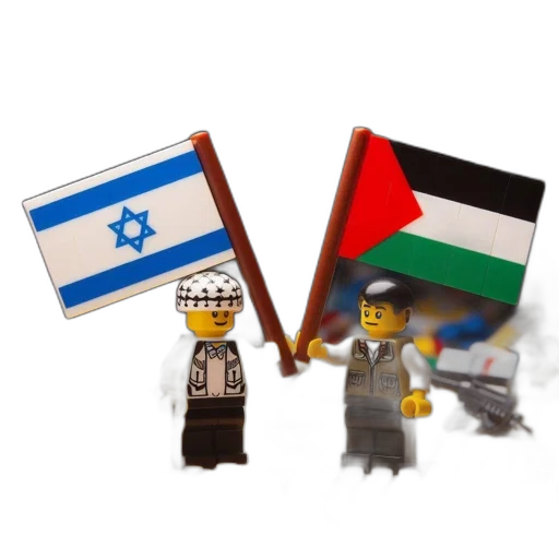 pixel art, two, lego, figurines, stand, together, representing, nations transparent PNG cut-out