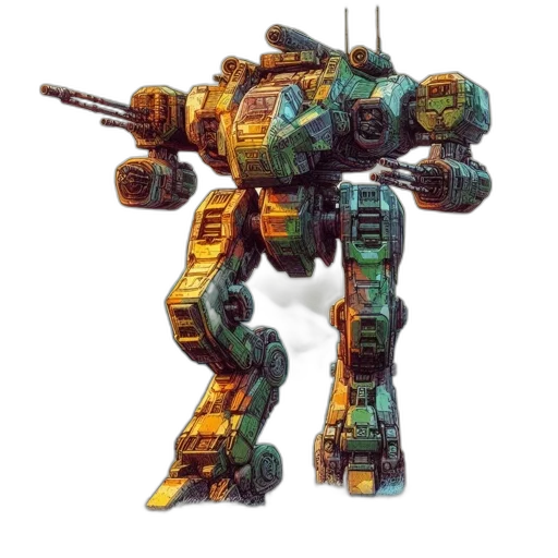 robot, weapon, concept art, 3d render, watercolor, fantasy art, golden, towering transparent PNG cut-out