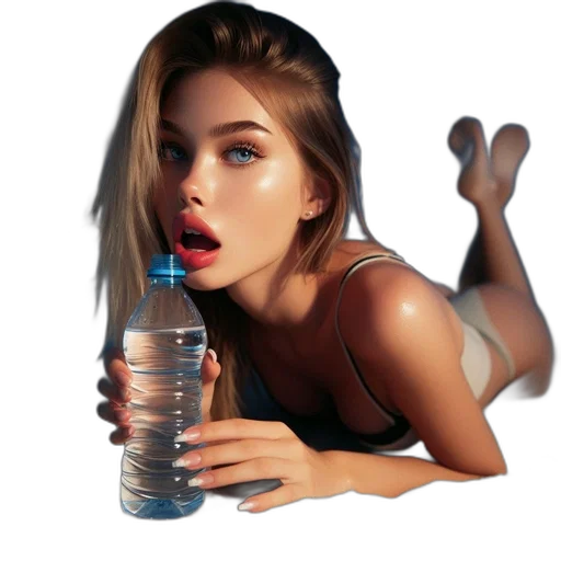 bottle, face, dress, hair, photorealistic, pixel art, concept art, 3d render transparent PNG cut-out