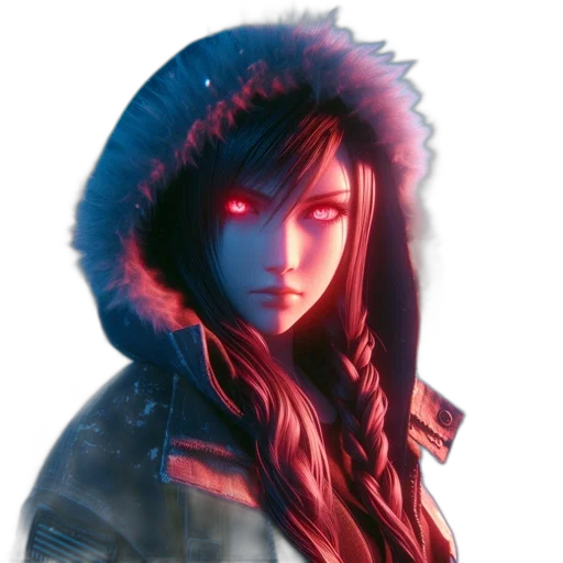 jacket, face, cyberpunk, concept art, photorealistic, fantasy art, red, blue transparent PNG cut-out