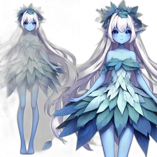creature, dress, concept art, fantasy art, anime, 3d render, blue, pastel transparent PNG cut-out