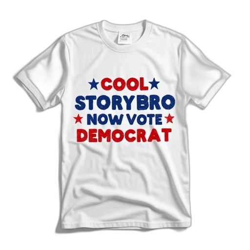 white, t-shirt, phrase, cool, story, bro, now, vote transparent PNG cut-out